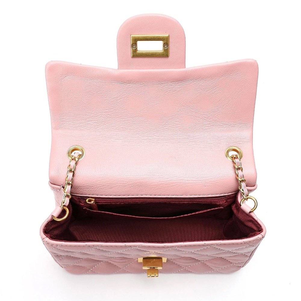 Tiffany & Fred Paris Quilted Sheepskin Leather Shoulder Crossbody Bag - Pink - Picture 3 of 4